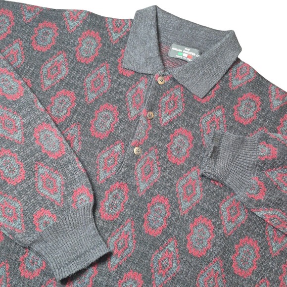The Italian Sweater Co Other - VTG The Italian Sweater Co Men's XL Knit‎ Polo Sweater Made in Italy Geometric